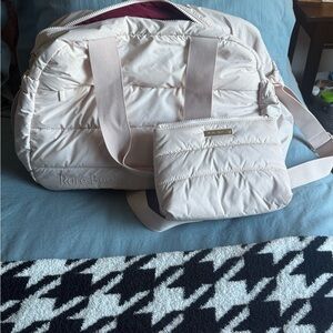 Rare Beauty Puffy Carryall Tote + Puffy Makeup Bag in Soft Peach